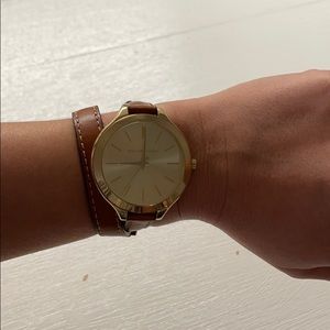 Michael Kors brown leather wrap watch